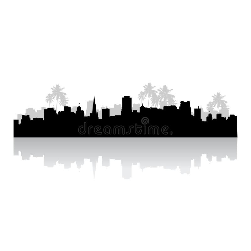 Tropical cityscape silhouette stock illustration