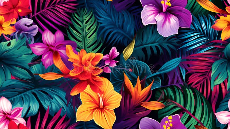 Tropical Essence: Exotic Floral Seamless Pattern AI generated