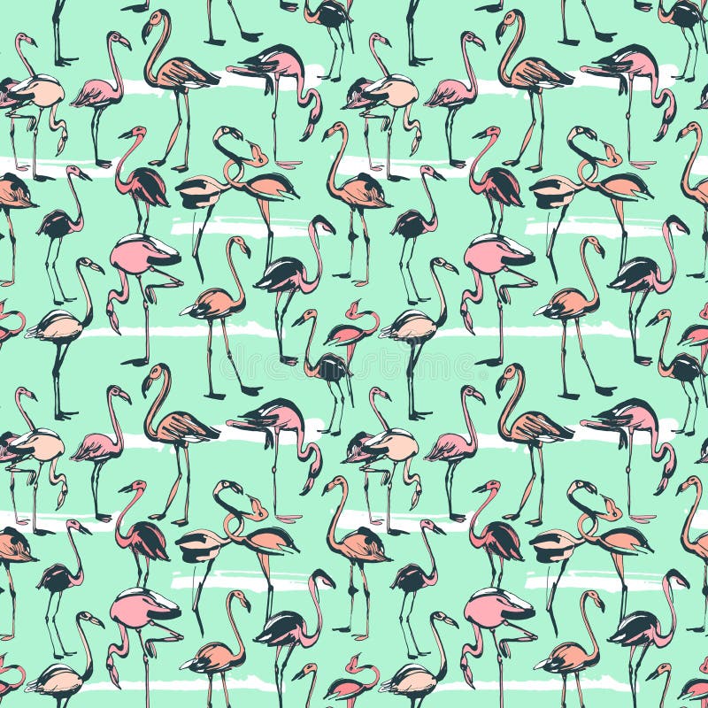 Tropical exotic birds flamingos summer seamless pattern. Pink a stock illustration Tropical exotic birds flamingos summer seamless pattern. Pink a stock illustration