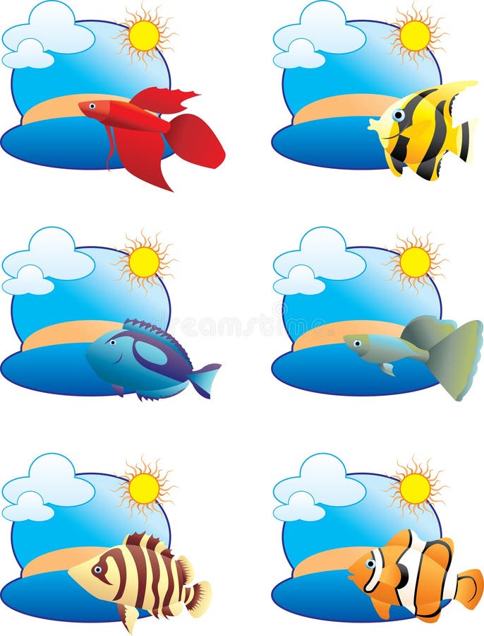 Tropical fish icons, layered illustration for easy editing. Tropical animal icons vectors
