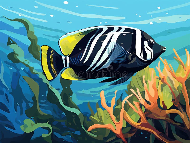 Tropical fish under water Made With Generative AI illustration stock illustration.