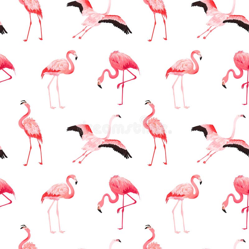 Tropical Flamingo seamless vector summer pattern. Exotic Pink Bird background for wallpapers, web page, texture, textile