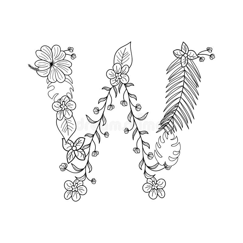 Tropical floral . Letter W