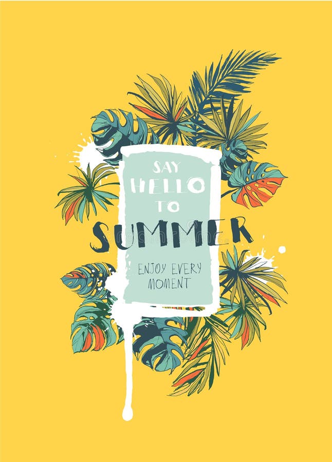 Tropical Floral Summer Party Poster with Palm Beach Leaves. Colo Stock ...