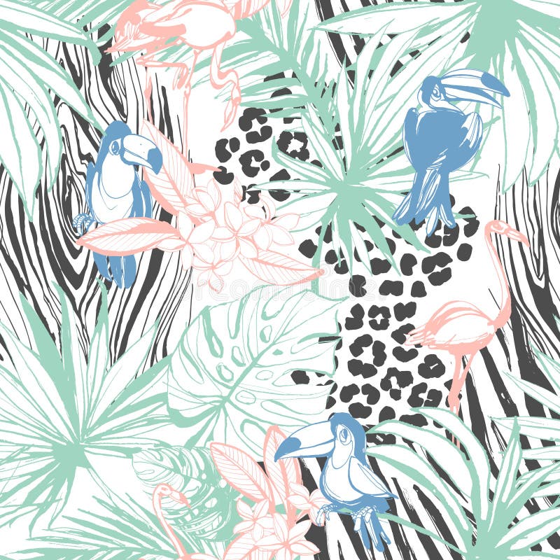 Tropical floral summer seamless color background pattern with pa