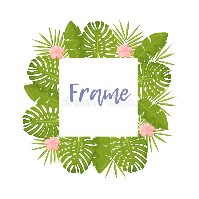 Tropical Flower Frame for Your Card Design with Clear Space for Text