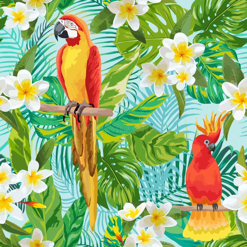Tropical Flowers and Birds Background royalty free illustration Tropical Flowers and Birds Background royalty free illustration