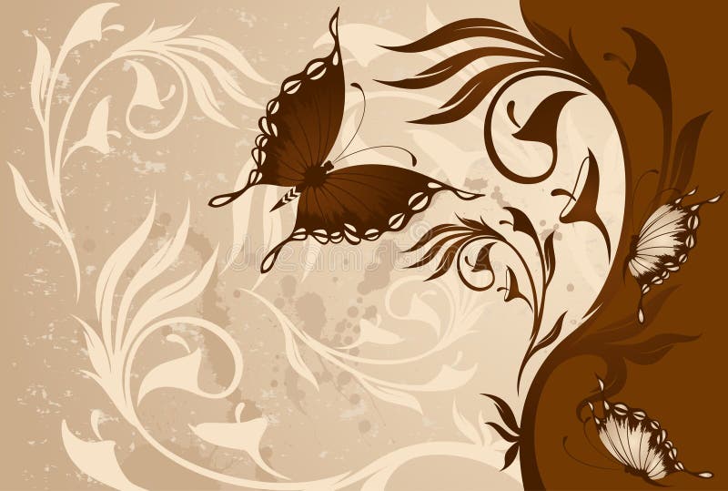 Tropical flowers with butterfly. stock illustration