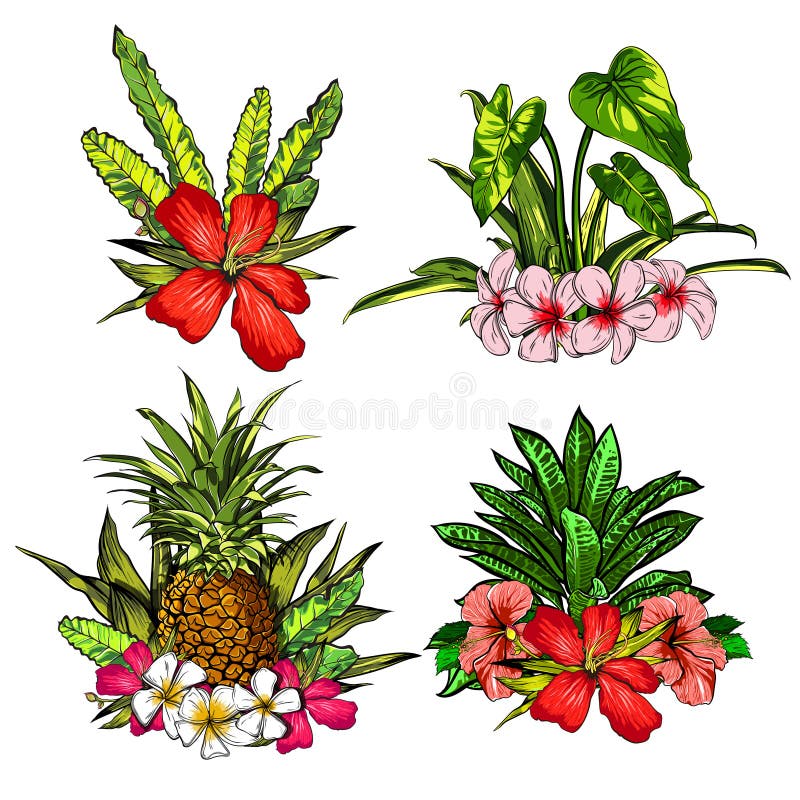 Tropical flowers, jungle leaves, paradise flower. Beautiful seamless vector floral pattern background, exotic print.