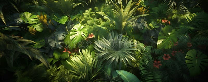 Tropical flowers trees plants background stock illustration