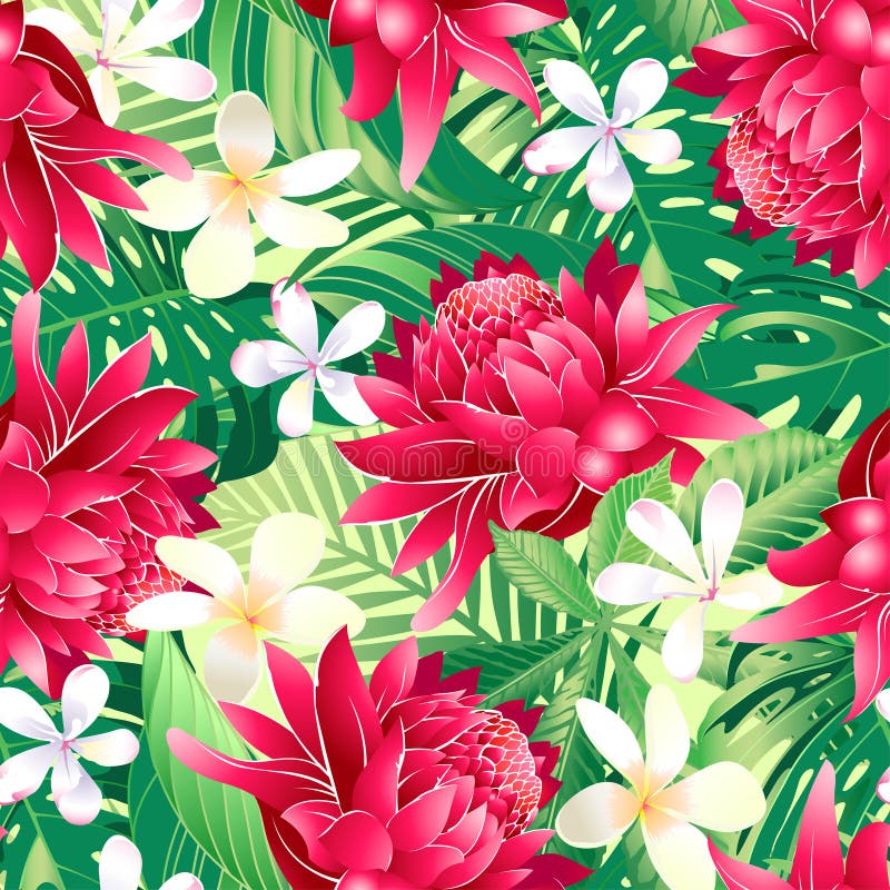 Tropical hibiscus floral 7 seamless pattern