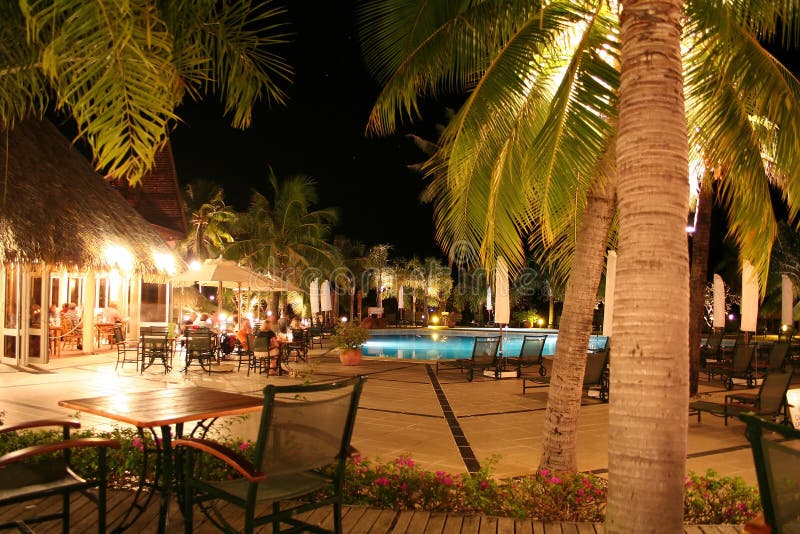 Tropical Hotel pool at night