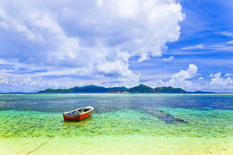 Tropical island and boat