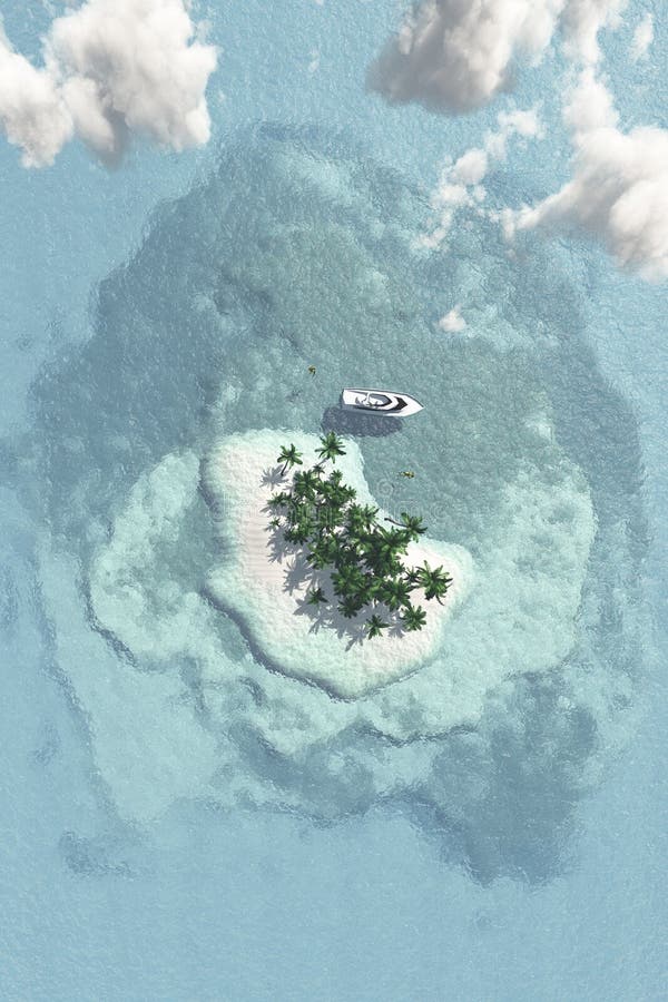 Tropical Island with Boat from Above