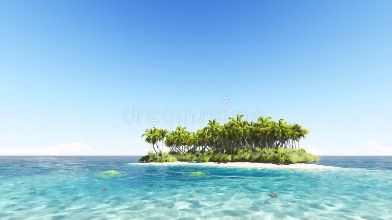 Tropical Island with a Clear Sky 3D Render Stock Illustration