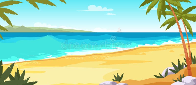 Tropical island flat vector color illustration.