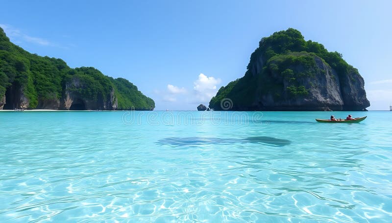 Tropical island lagoon, clear water, paradise landscape, exotic destination, travel Generative AI vector illustration