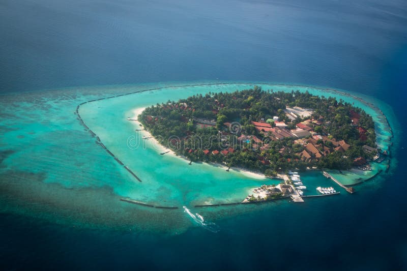 Tropical Islands and Atolls in Maldives from Aerial View Stock Image