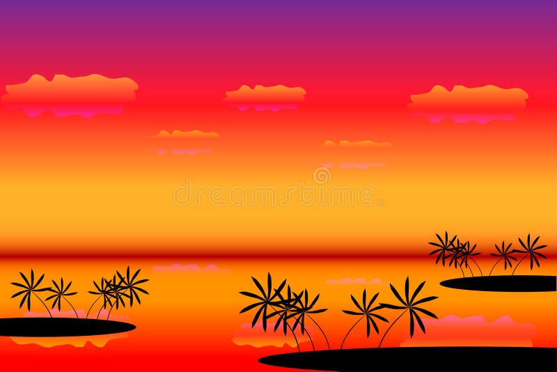 Tropical islands at sunset royalty free illustration