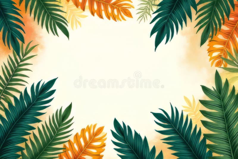 Tropical Leaf Border Design Vibrant Decorative Backgrounds for Summer Invitations Posters and Website Backdrops stock illustration