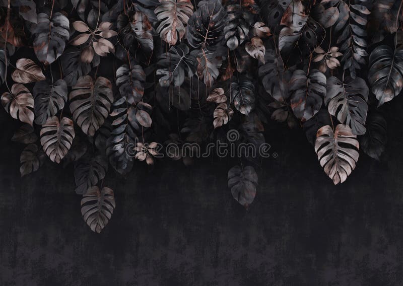 Tropical Leaf Pattern Wallpaper with a Pink Background Stock