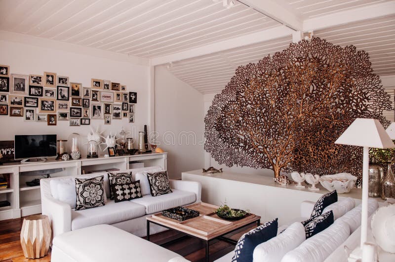 Tropical Modern Beach House White Tone Living Room Interior