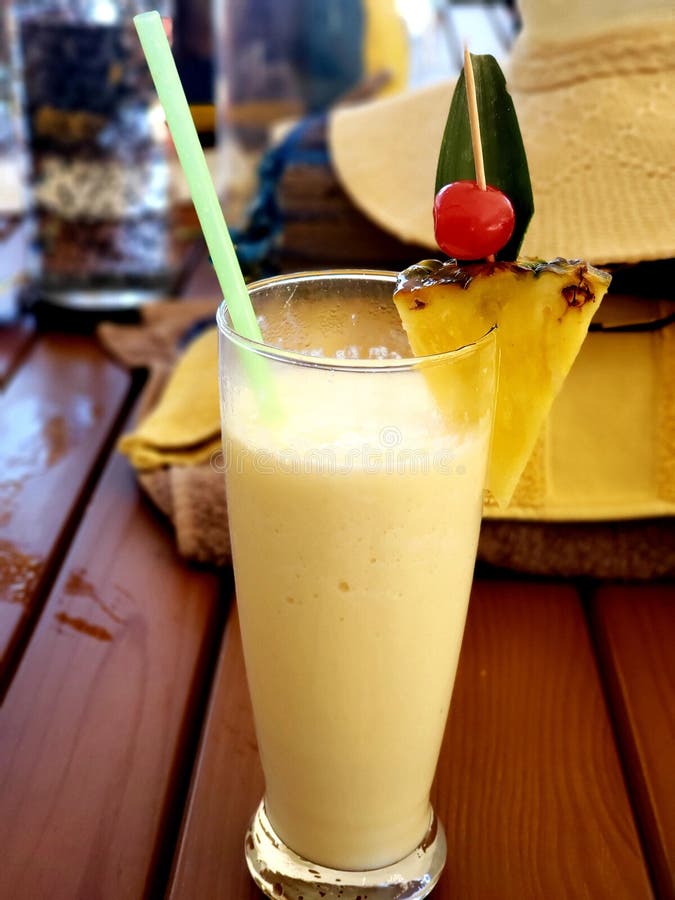 Nonalcoholic Pina Colada Cocktail with Pineapple Juice and Coconut