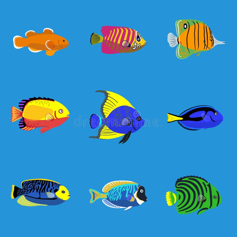 Download Tropical Ocean Fish, Vector Illustration Set Stock Vector ...