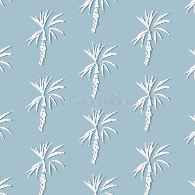 Tropical palm leaf on blue background. Vector floral illustration with palm silhouettes. Summer nature print. Exotic