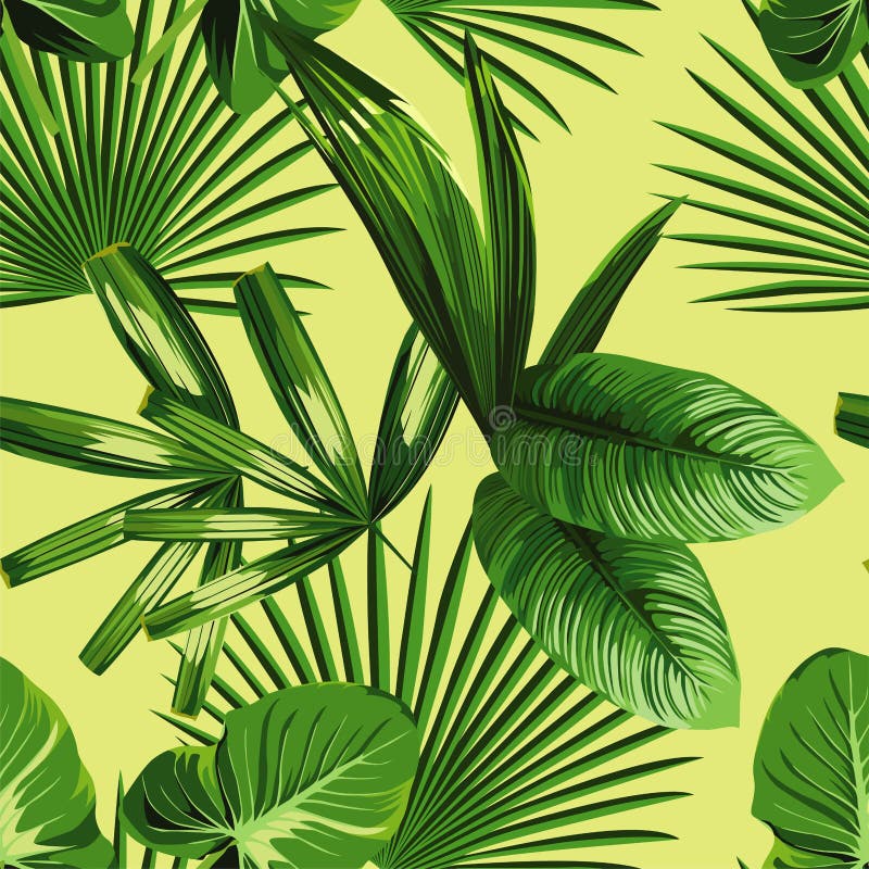 Tropical palm leaves seamless background.