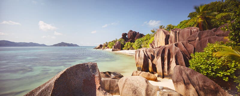 Tropical paradise beach with white sand and coco palms travel tourism wide panorama background concept royalty free stock photo Tropical paradise beach with white sand and coco palms travel tourism wide panorama background concept royalty free stock photo