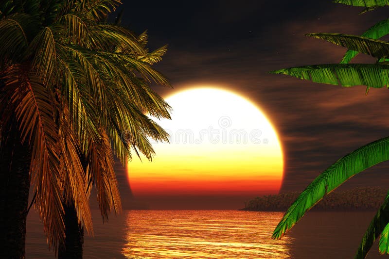 Tropical Paradise Sunset 3D render