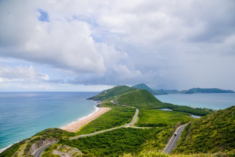 Tropical paradise, the view of two oceans meeting in St.Kitts. stock photo Tropical paradise, the view of two oceans meeting in St.Kitts. stock photo