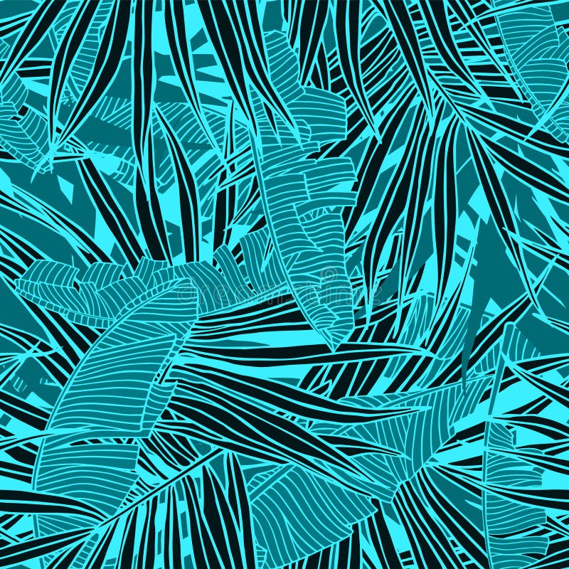Tropical Seamless Pattern. Hand Drawn Texture with Palm Tree Leaf ...