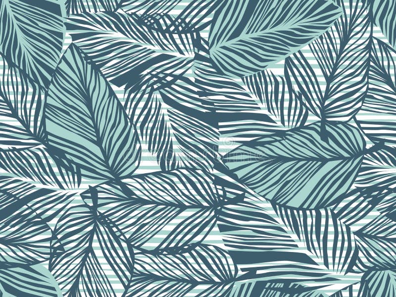 Tropical pattern, palm leaves seamless vector floral background. Exotic plant on stripes print illustration. Summer nature jungle