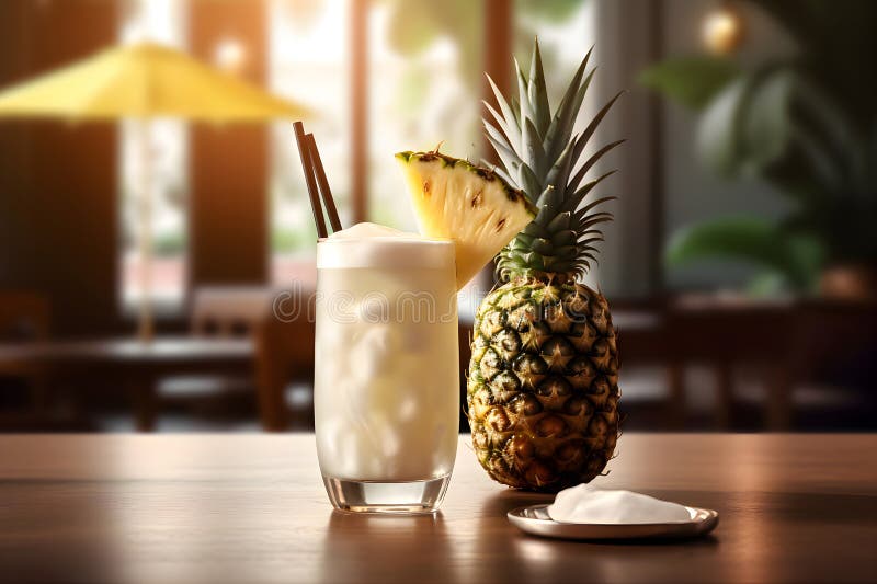 Tropical Pina Colada Cocktail with Pineapple on the Bar Table, Generative AI 2 Stock