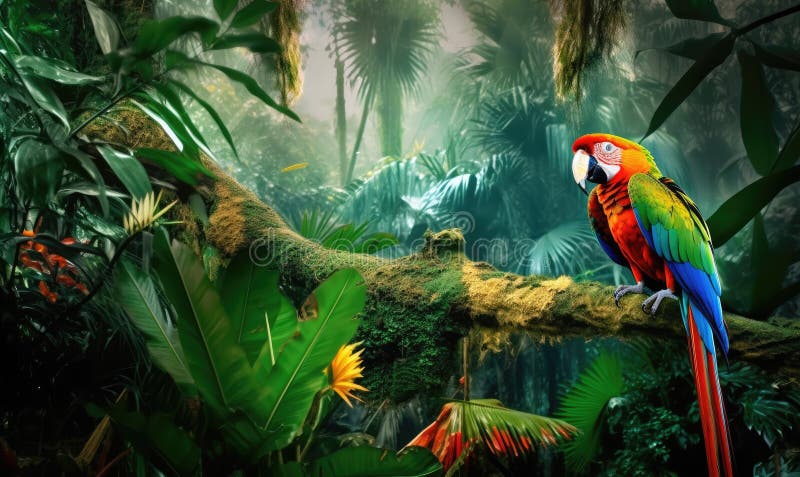Jungle, tropical forest wallpaper, photo wallpapers, generative ai