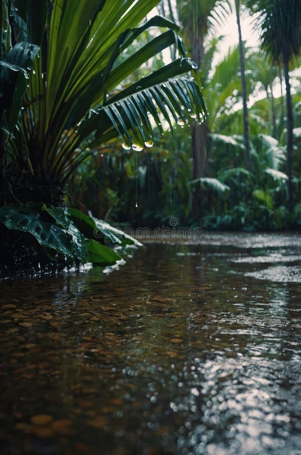 Tropical Rainforest Stream i Rain royaltyfri illustrationer