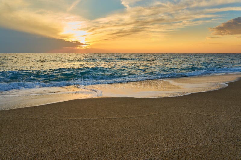 Tropical Sandy Beach. Sunset Seascape Stock Photo - Image of sunny ...