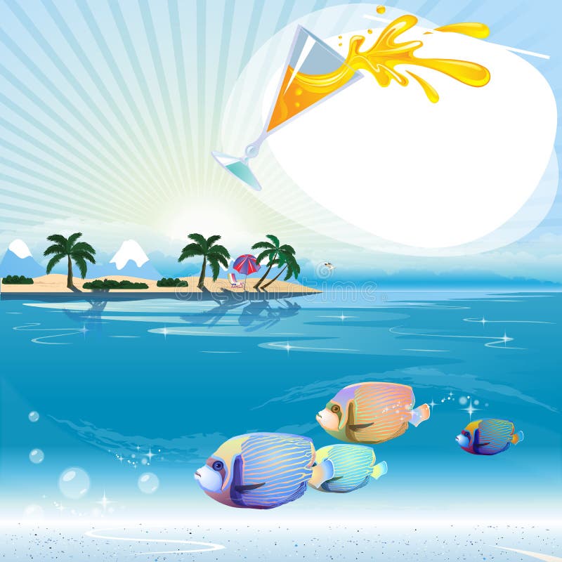 Tropical scene with underwater life and text place