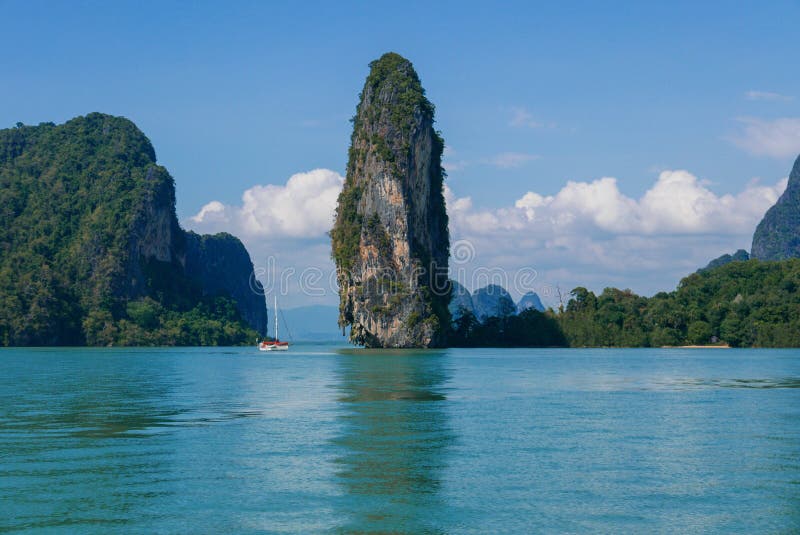 Tropical Sea, Sky & Mountain in Summer in Thailand Phang Nga Bay Stock