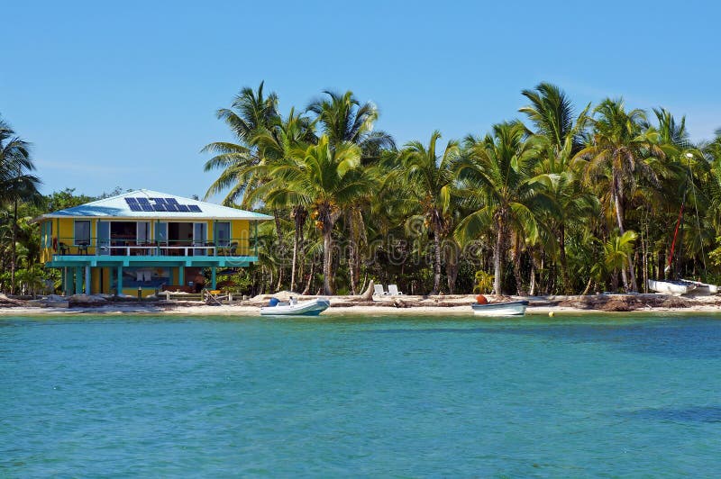 Tropical seashore with beach house