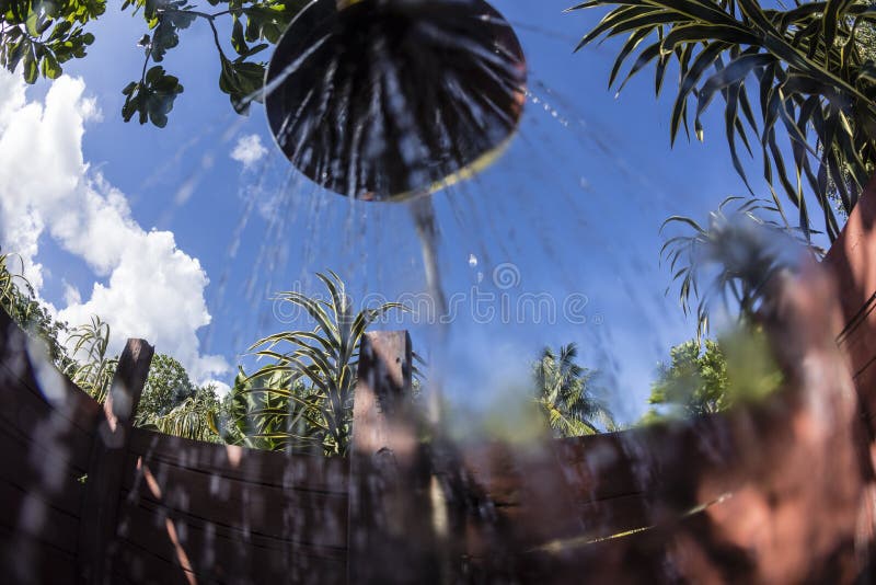 Tropical Shower stock image. Image of bather, rustic 94709457