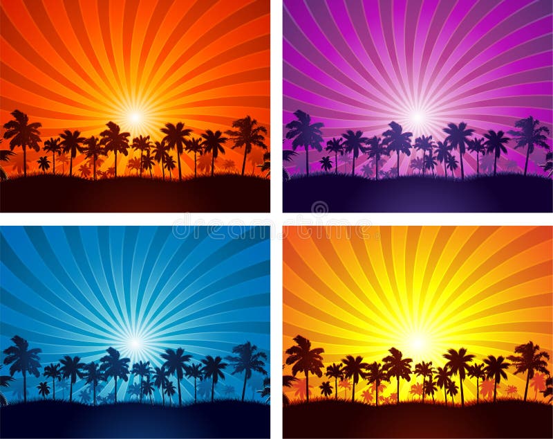 Tropical summer sunset palm tree silhouettes royalty free illustration