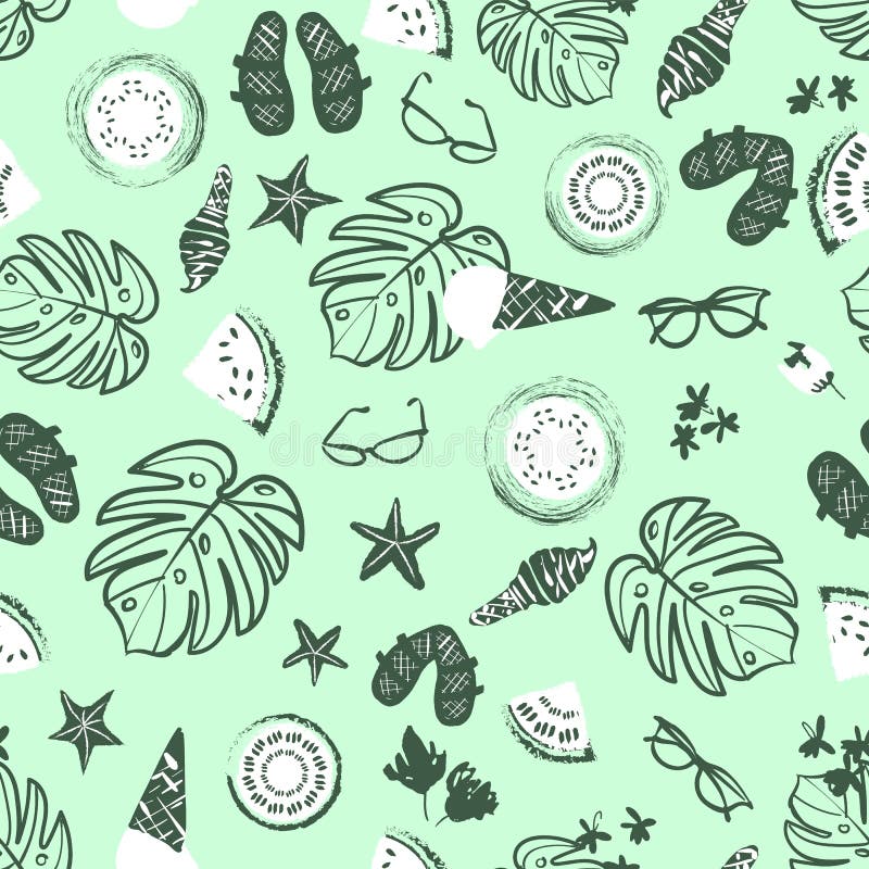 Tropical summer vacation background, vintage retro beach and relaxation seamless vector pattern royalty free illustration Tropical summer vacation background, vintage retro beach and relaxation seamless vector pattern royalty free illustration