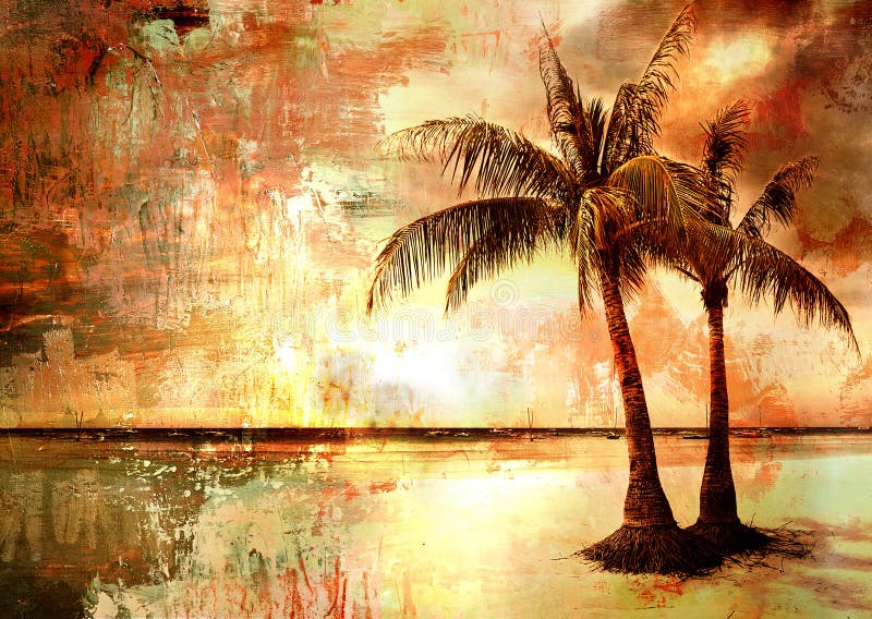 Tropical sunset vector illustration