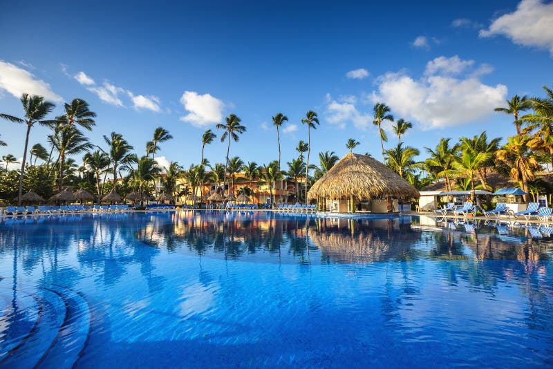 Tropical swimming pool in luxury resort, Punta Cana