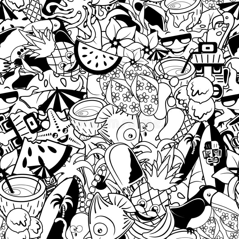 Tropikalne Doodles Summer Party Vector Seamless Repeat Wzorzec ilustracja wektor Tropikalne Doodles Summer Party Vector Seamless Repeat Wzorzec ilustracja wektor