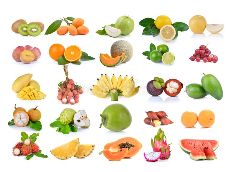 Tropisch fruit op witte achtergrond royalty-vrije stock foto's