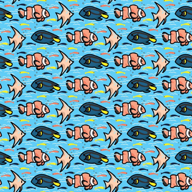 Tropisch het beeldverhaal naadloos vectorpatroon van het vissensilhouet Hand getrokken oceaan het levenstegel Overal druk voor ma vector illustratie Tropisch het beeldverhaal naadloos vectorpatroon van het vissensilhouet Hand getrokken oceaan het levenstegel Overal druk voor ma vector illustratie